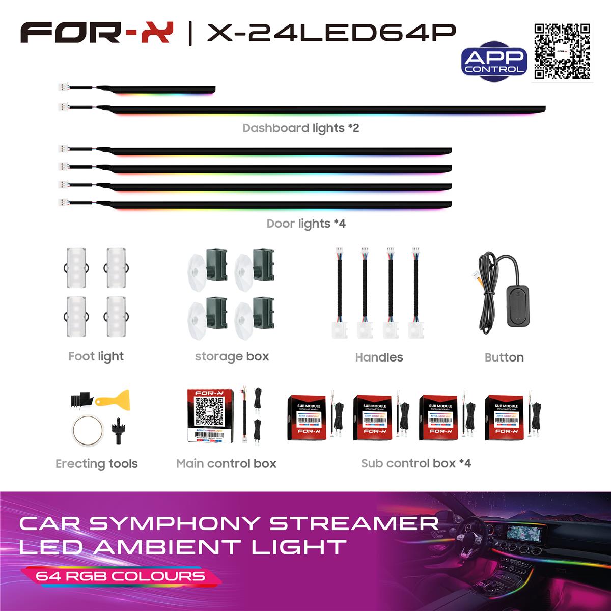 For-X Araç İçi Ambiyans Led Aydınlatma - Animasyonlu 64 Renkli Müziğe Duyarlı RBG Led Ambians - Görsel 2