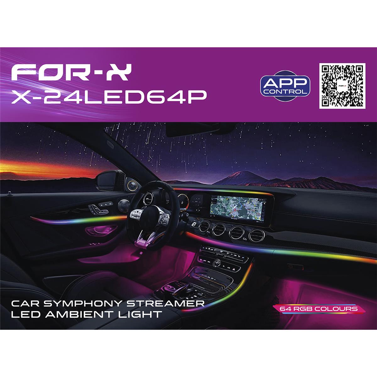 For-X Araç İçi Ambiyans Led Aydınlatma - Animasyonlu 64 Renkli Müziğe Duyarlı RBG Led Ambians